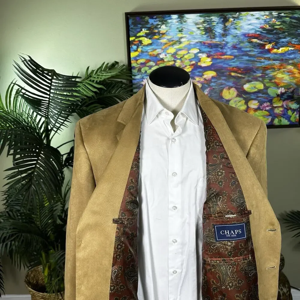 Chaps Sportcoat Microfiber Men 48XL Tan 3 Buttons No vent Interior seam repair
